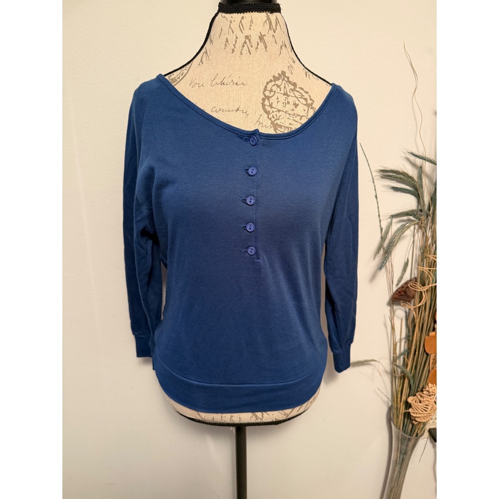 Vintage Victoria's Secret Gold‎ Label Blue Henley Scoop Neck Top USA Made Large